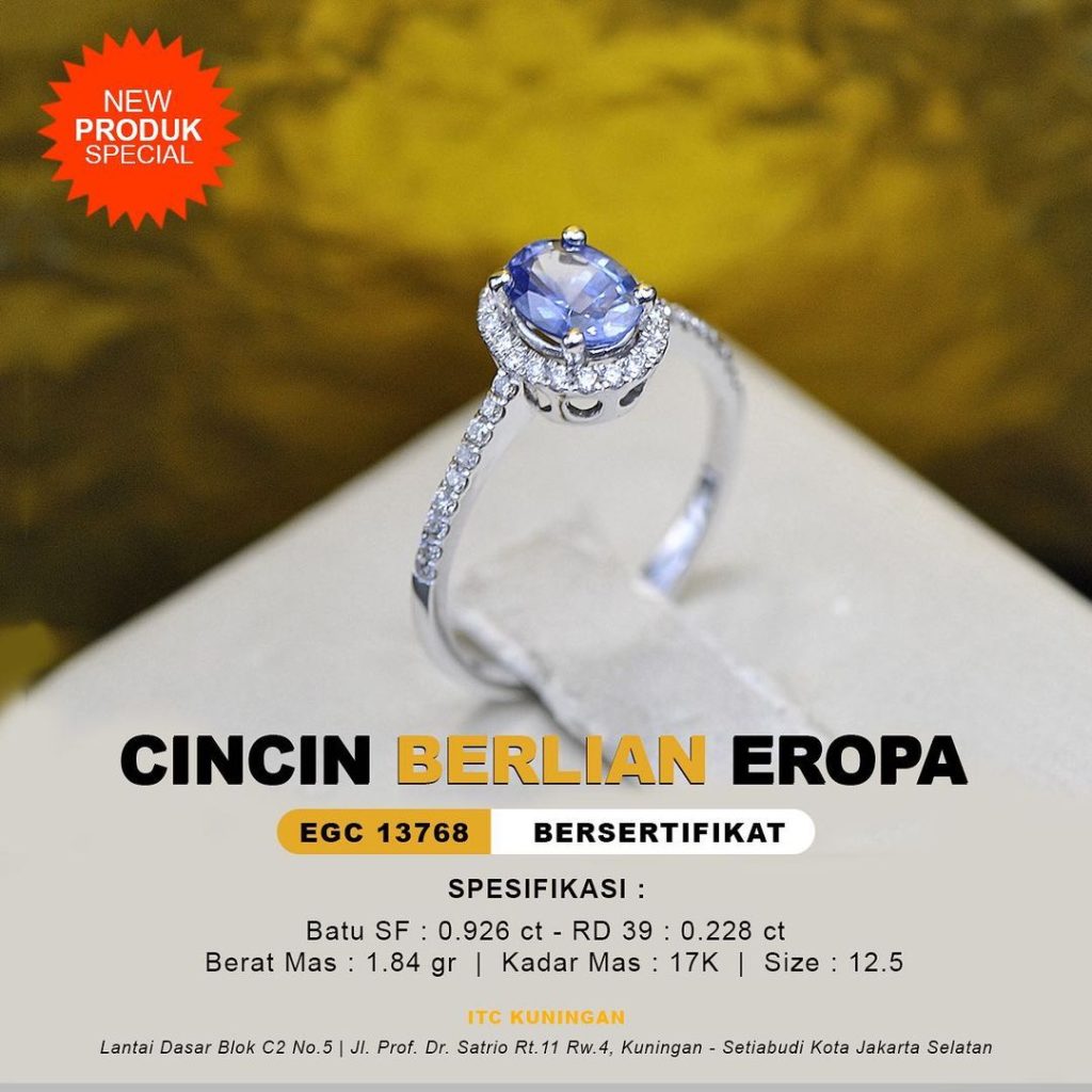 CINCIN BERLIAN WANITA DENGAN BATU NATURAL SAFIR