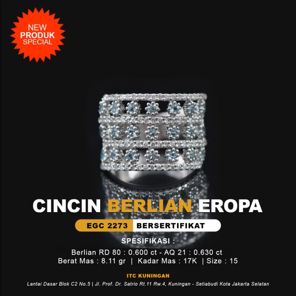 CINCIN BERLIAN EROPA EGC 2273 DENGAN BATU AQUAMARINE