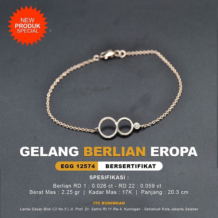Gelang berlian rosegold model serut kekinian mewah (1)